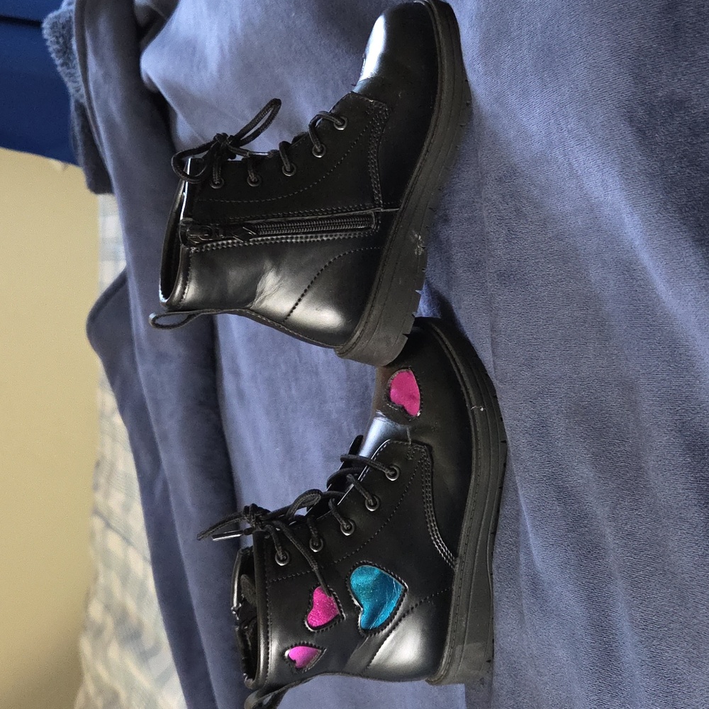 Black Boots with Heart Accents